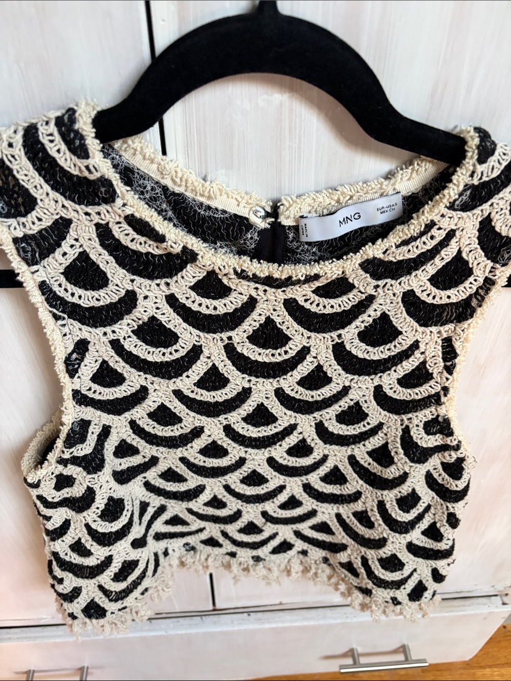Mango Black and Cream Crochet Crop Top